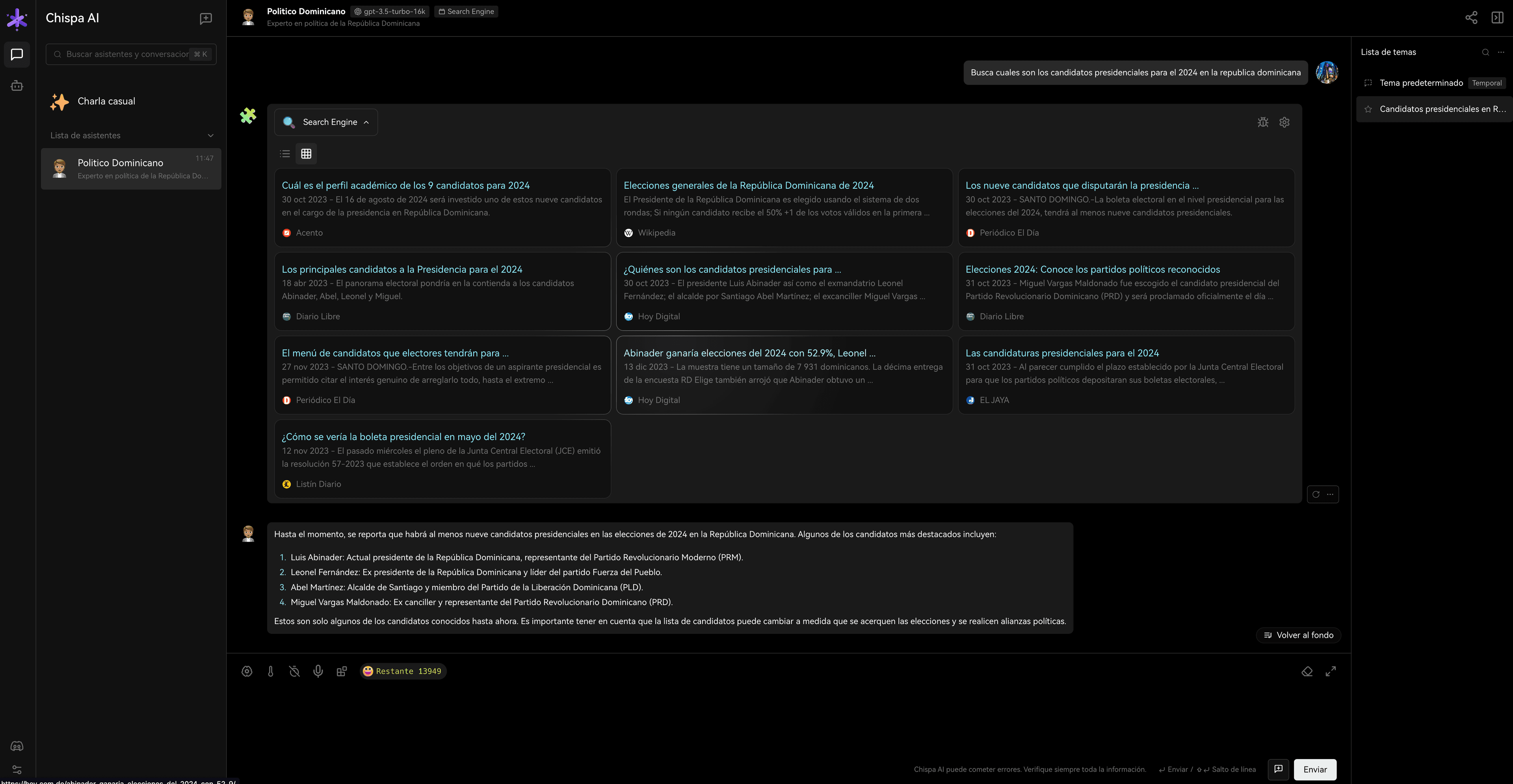 Descubre nuestros Líderes: Elecciones Presidenciales 2024 RD con Chispa AI